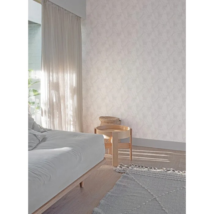 Grandeco|Papel pintado tropical hojas palmera blanco|Moderno