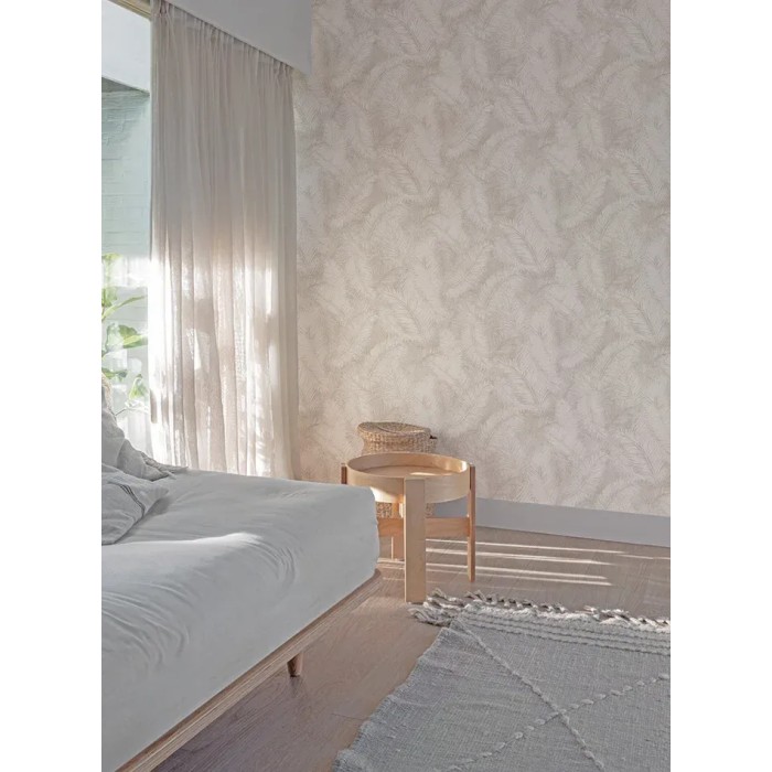 Papel pintado tropical hojas palmera beige - Grandeco Arcadia A70202