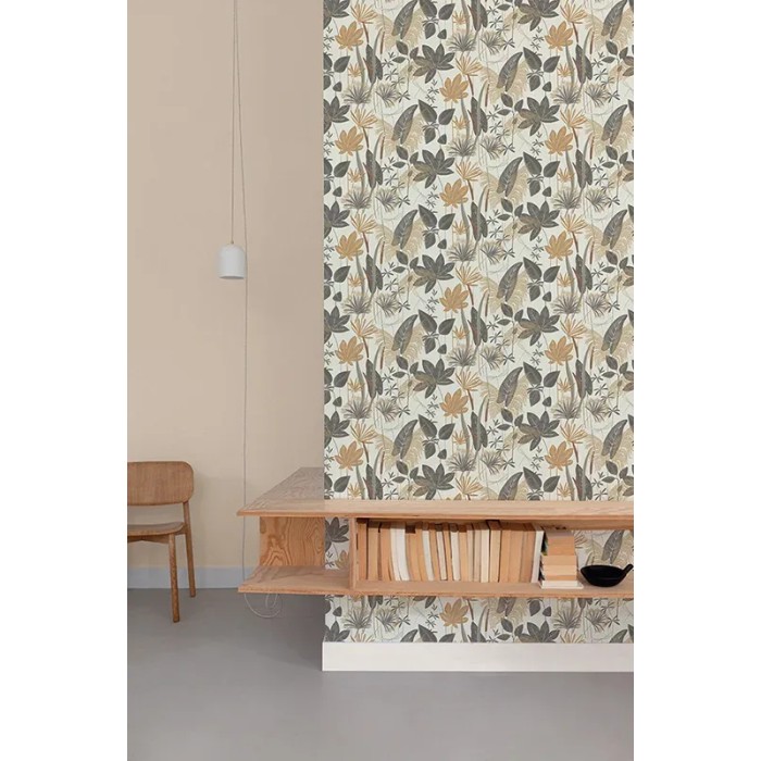 Grandeco|Papier peint floral feuilles sauvages beige et gris|Papier Peint