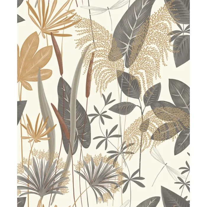 Grandeco|Papier peint floral feuilles sauvages beige et gris|Papier Peint