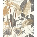 Grandeco|Wild leaf floral beige and gray wallpaper|Wallpaper