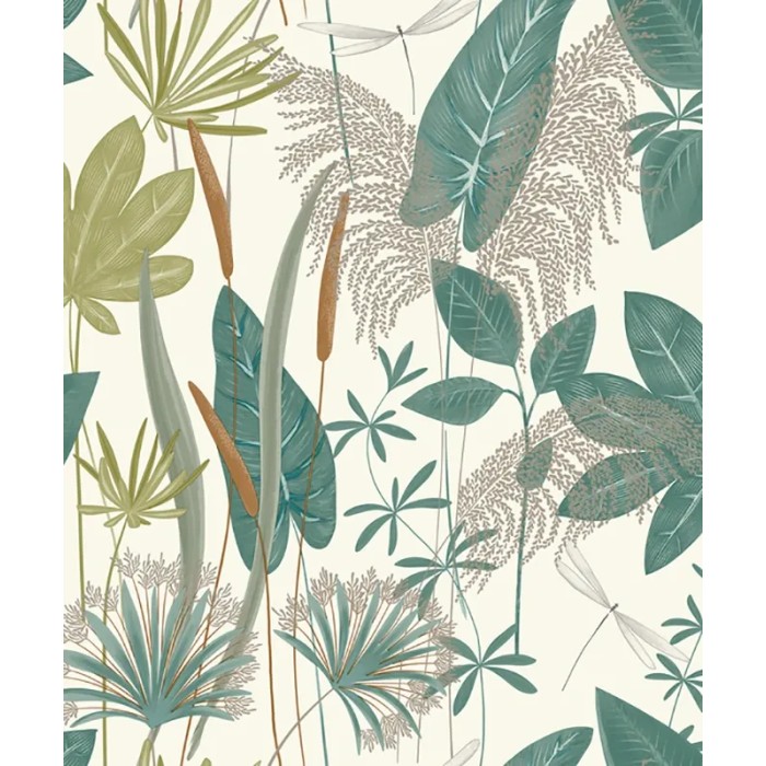 Grandeco|Wild leaf floral green wallpaper|Wallpaper