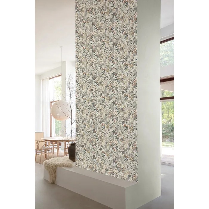 Grandeco|Papel pintado flores del prado gris y marrón|Papel Pintado