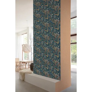 Khroma|Papier peint floral bleu et doré éclat sur fond noir|Papier Peint 2