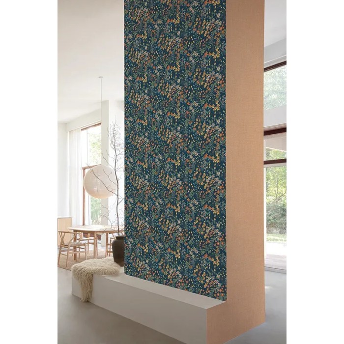 Grandeco|Papier peint floral fleurs des prés bleu|Papier Peint