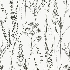 Grandeco|Papel pintado estilo escandinavo flores silvestres negro|Papel Pintado