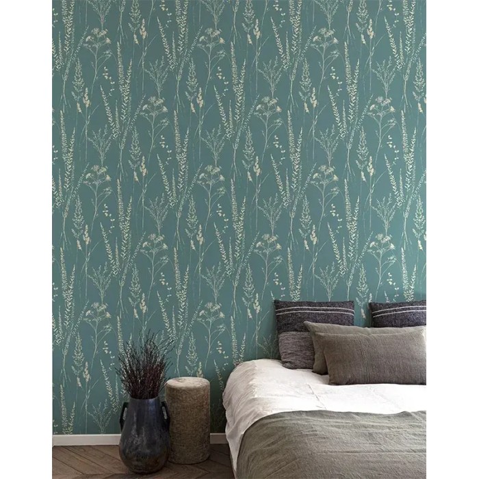 Grandeco|Papier peint style scandinave fleurs sauvages vert|Scandinave
