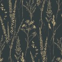 Grandeco|Papel pintado estilo escandinavo flores silvestres negro|Papel Pintado