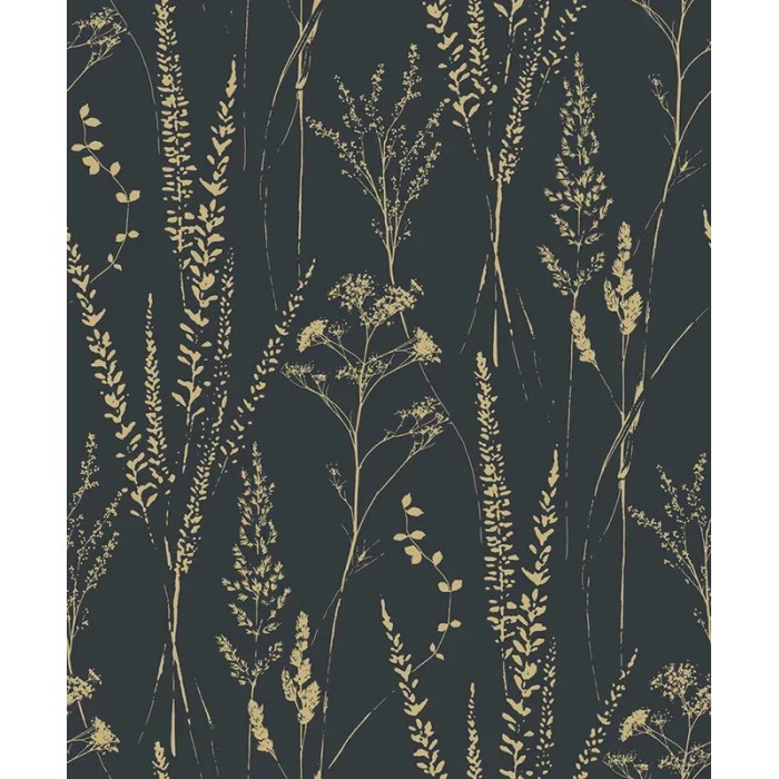 Grandeco|Papier peint style scandinave fleurs sauvages noir|Papier Peint