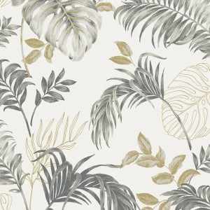 Casamance|Wallpaper tropical greige with Balinese leaves|Tropical