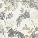 Grandeco|Papier peint urban jungle plantes exotiques blanc et gris|Tropical
