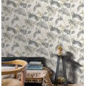 Grandeco|Papier peint urban jungle plantes exotiques blanc et gris|Tropical