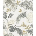 Grandeco|Urban Jungle exotische Pflanzen weiß-grau Tapete|Tropische