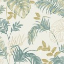 Grandeco|Urban jungle exotic plants white green wallpaper|Tropical