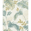 Grandeco|Papier peint urban jungle plantes exotiques blanc et vert|Tropical
