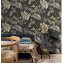 Grandeco|Urban jungle exotic plant leaves black wallpaper|Tropical