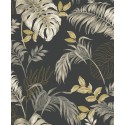 Grandeco|Urban jungle exotic plant leaves black wallpaper|Tropical