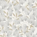 Grandeco|Japanese floral ginkgo leaves white wallpaper|Oriental