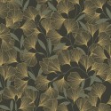 Grandeco|Papier peint floral japonais feuilles de ginkgo noir|Oriental