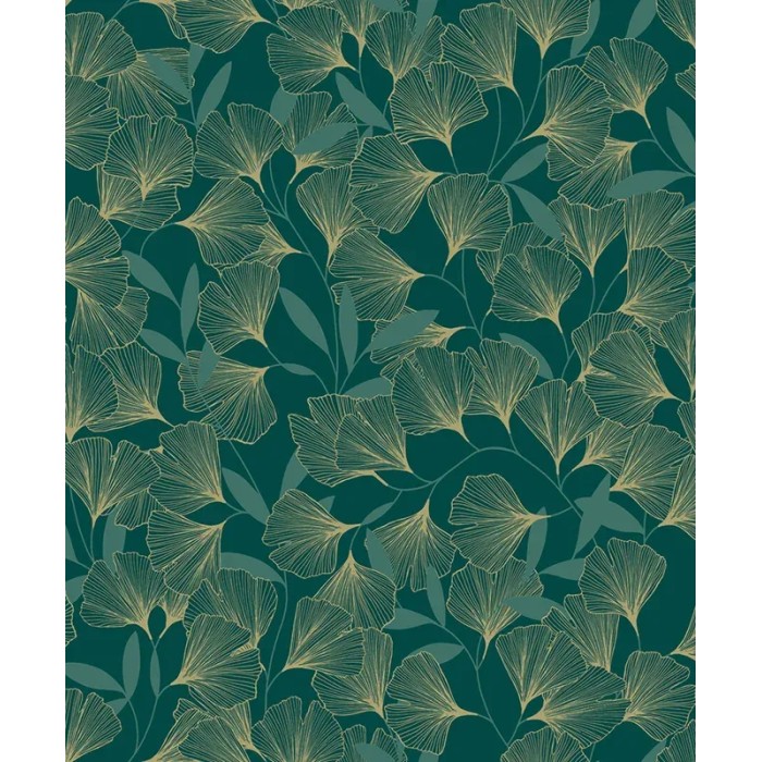 Grandeco|Japanese floral ginkgo leaves green wallpaper|Oriental