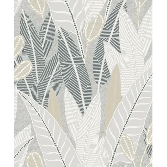 Grandeco|Papel pintado floral étnico plantas africanas gris|Étnico