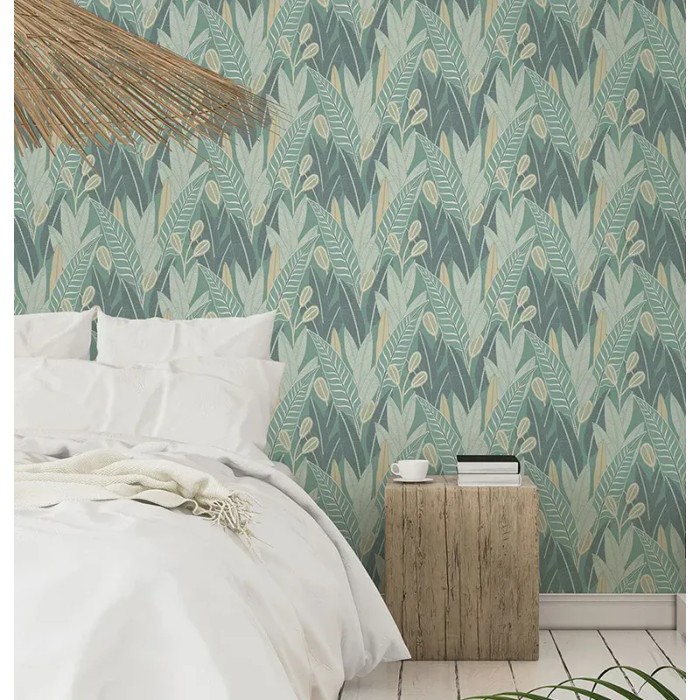 Grandeco|Papel pintado floral étnico plantas africanas verde|Étnico