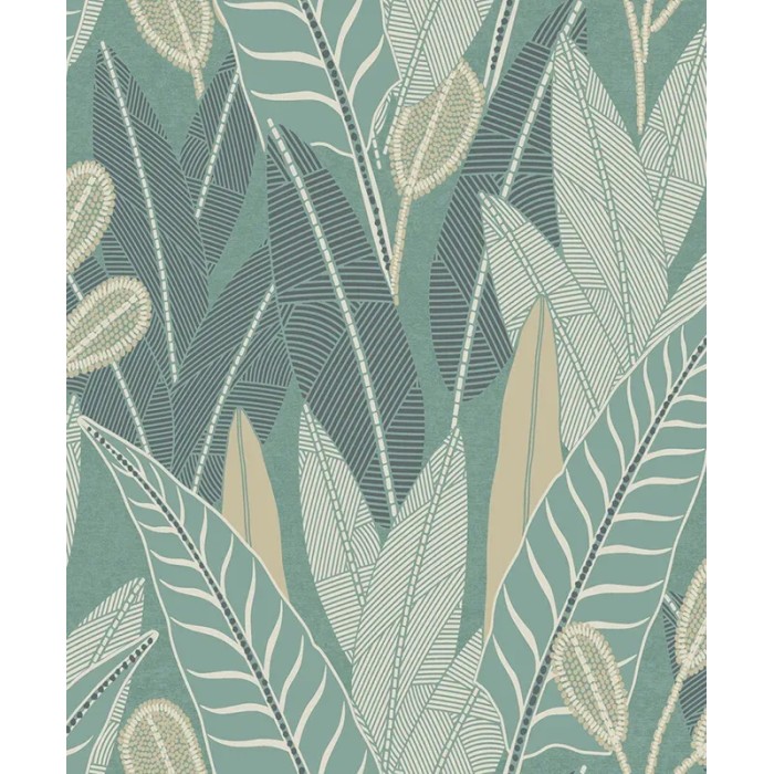 Grandeco|Papel pintado floral étnico plantas africanas verde|Étnico