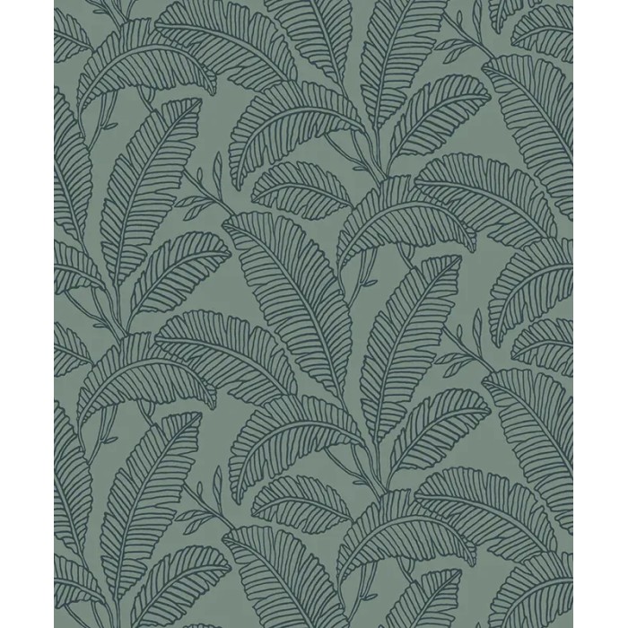 Grandeco|Papier peint imprimé feuilles minimaliste vert|Minimaliste