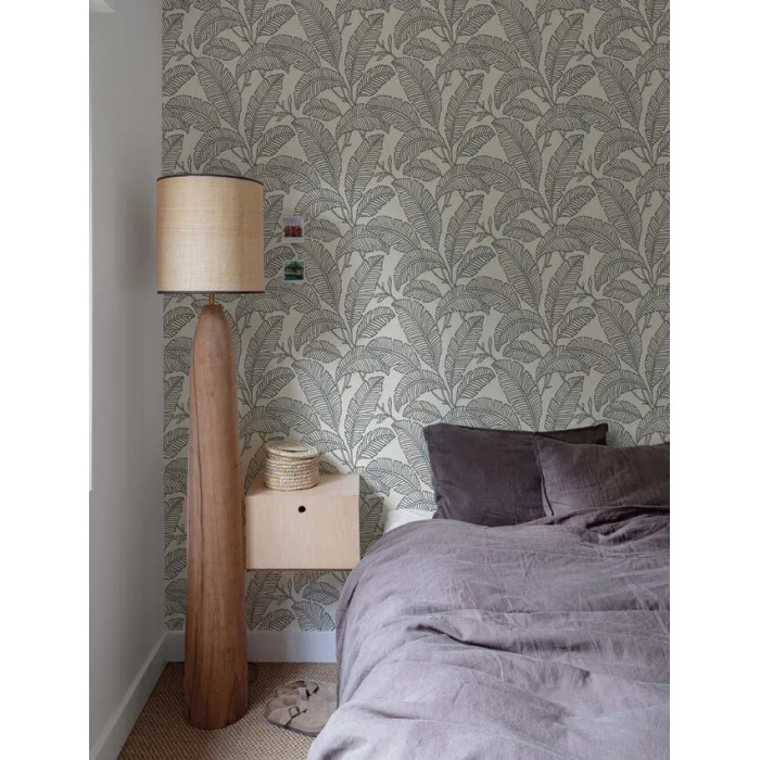 Papel pintado atemporal estampado hojas minimalista blanco - Grandeco Attitude A66402