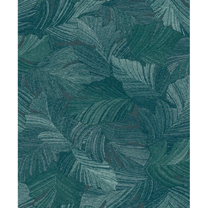 Grandeco|Papier peint floral abstrait feuilles couleur pétrole|Papier Peint
