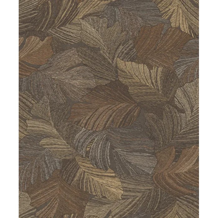 Grandeco|Papier peint floral imprimé feuilles abstraites marron|Abstrait