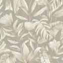 Grandeco|Papel pintado floral hojas tropicales gris|Papel Pintado