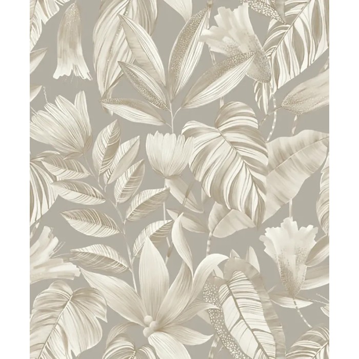 Grandeco|Papier peint floral feuilles tropicales gris|Papier Peint
