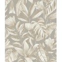 Grandeco|Papel pintado floral hojas tropicales gris|Papel Pintado
