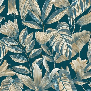 Grandeco|Papier peint floral feuilles tropicales noir et marron|Papier Peint