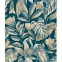 Grandeco|Tropische große Blätter Blau Tapete|Tapeten