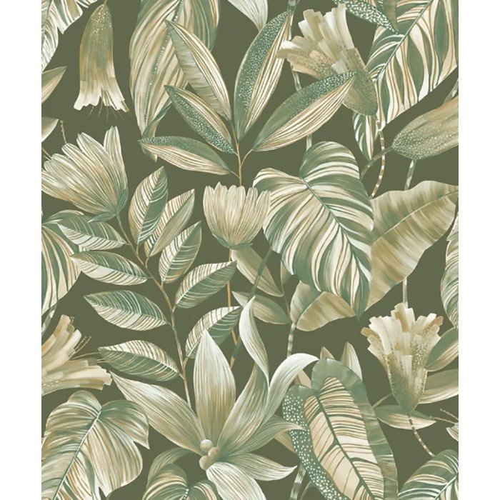 Grandeco|Papel pintado floral hojas tropicales verde|Papel Pintado