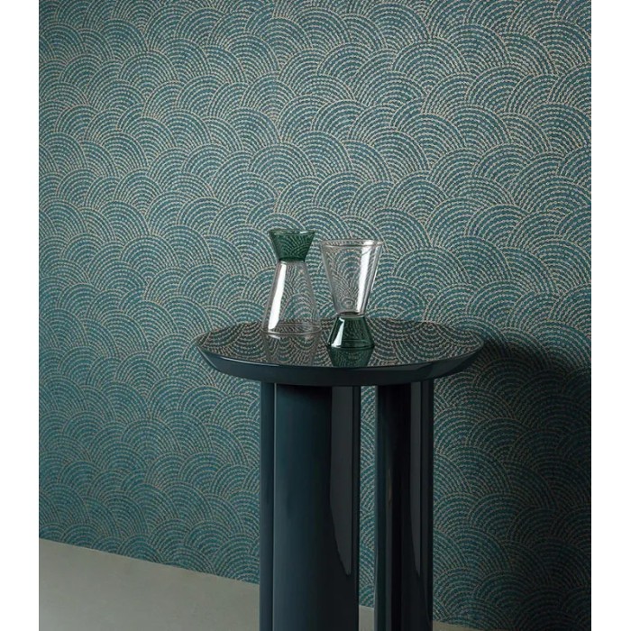 Grandeco|Moderne Muschelformen Meeresdesign Blau-Gold Tapete|Tapeten