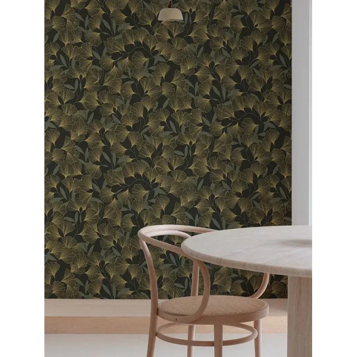 Grandeco|Japanese floral ginkgo leaves green wallpaper|Oriental