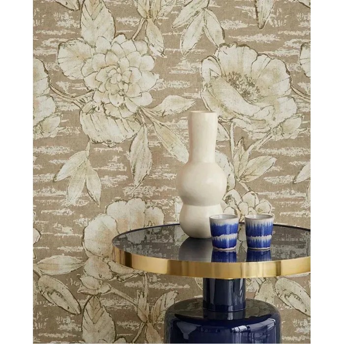 Eijffinger|Papel pintado flores grandes verde beige rústico|Alta Gama