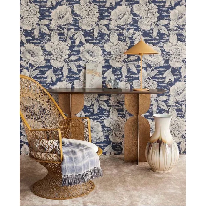 Papel pintado flores grandes azul rústico - Eijffinger Emerald 333414