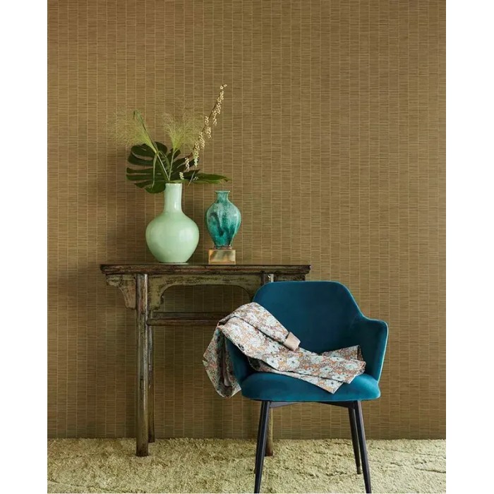 Eijffinger|Rustic ethnic wallpaper with woven bamboo in khaki green|Ethnic