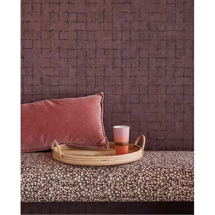 Eijffinger|Modern ethnic wallpaper with checked sackcloth in burgundy red|Checkered