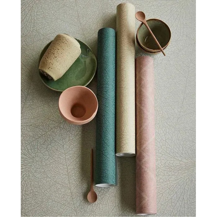 Eijffinger|Papier peint rustique romantique nervures de feuilles vert ocre brillant|Scandinave