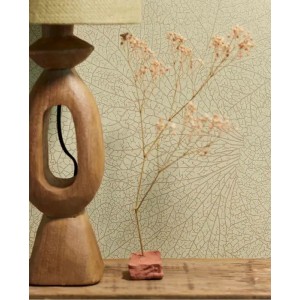 Eijffinger|Romantic rustic wallpaper with leaf veins in ochre green, glossy|Scandinavian 2