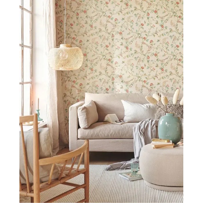 Pip Studio|Romantic wallpaper with flowers and birds in beige|Romantic