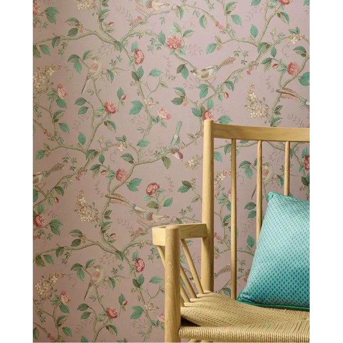 Pip Studio|Romantische Tapete mit Blumen und Vögeln in Rosa|Tapeten