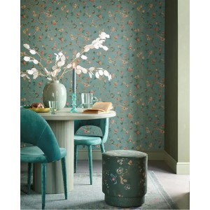 Pip Studio|Romantic wallpaper with flowers and birds in sage green|Romantic 2