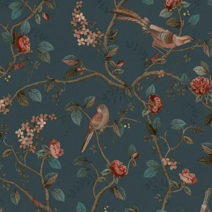 Pip Studio|Romantic wallpaper with flowers and birds in sage green|Romantic