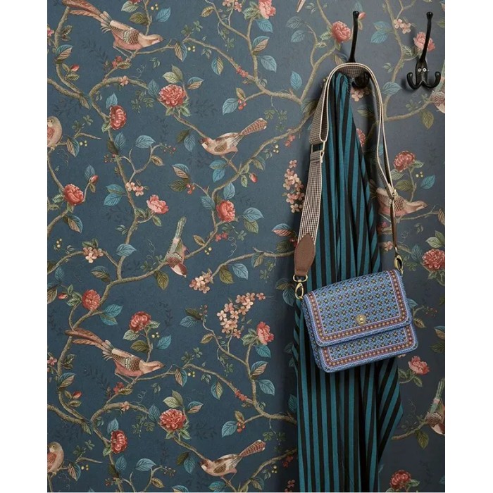 Pip Studio|Romantische Tapete mit Blumen und Vögeln in Blau|Romantisch